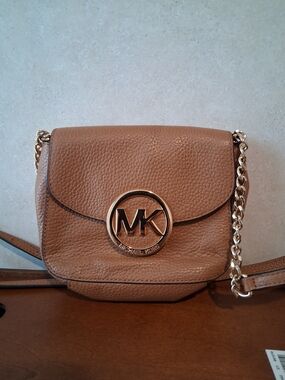 Michael Kors Tan Leather Crossbody Bag with Gold Chain